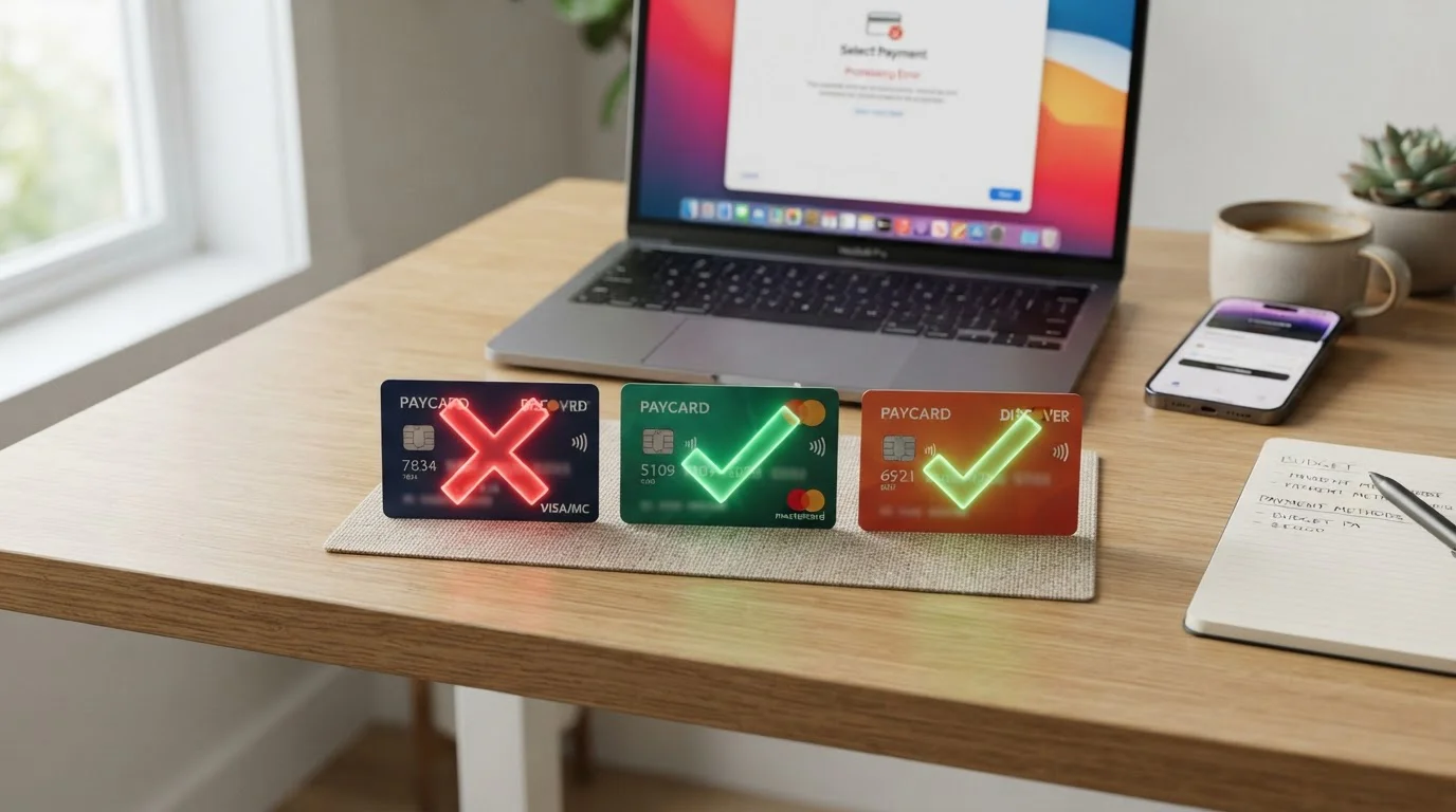 Červený křížek přes m-platba logo a zelené fajfky u Apple Pay a Google Pay