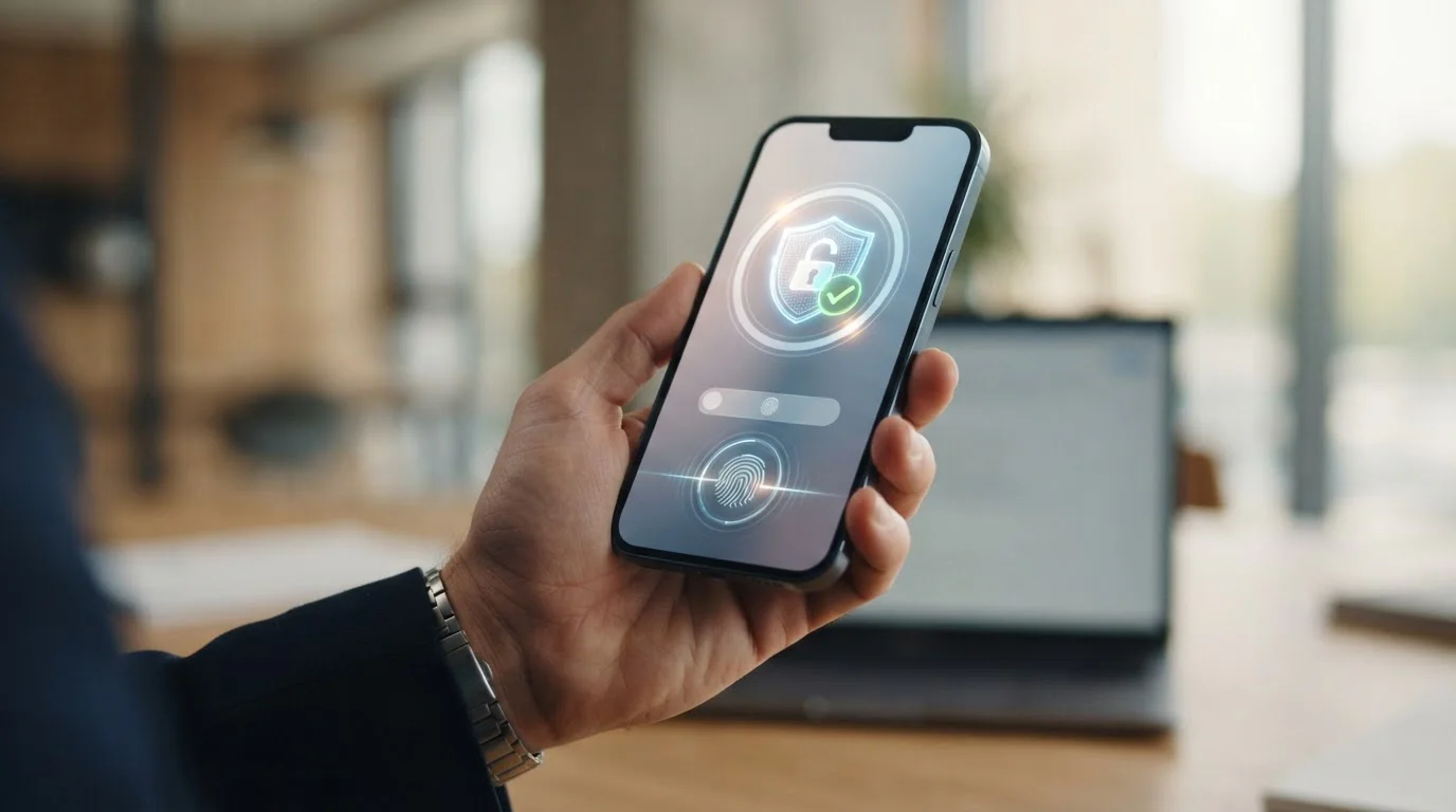Detail chytrý telefon obrazovky zobrazující bezpečnostní autentizační rozhraní se symbolem zámku
