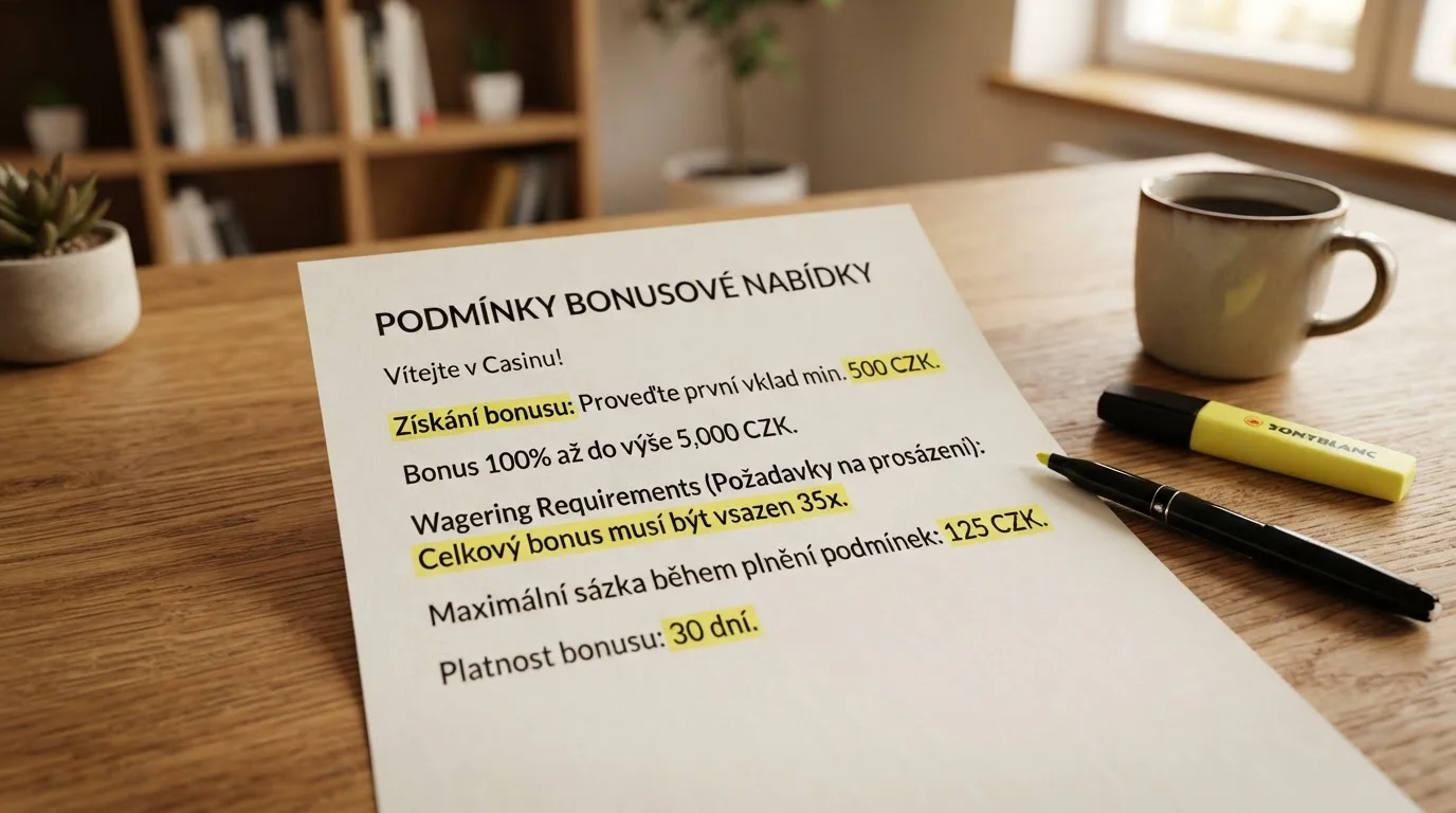 Doklad o bonusové nabídce s protočení požadavky a podmínkami