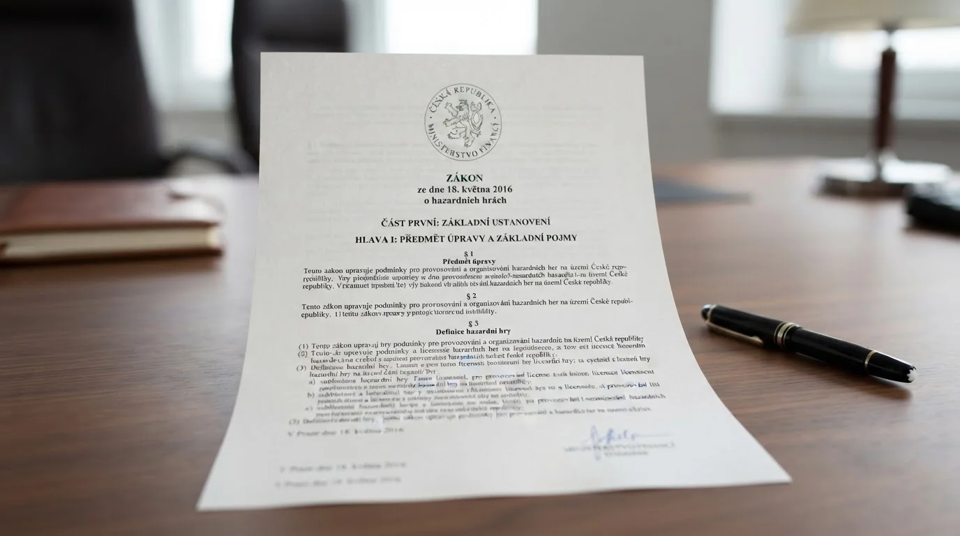 Dokument se znakem Ministerstva financí ČR a textem zákona o hazardních hrách