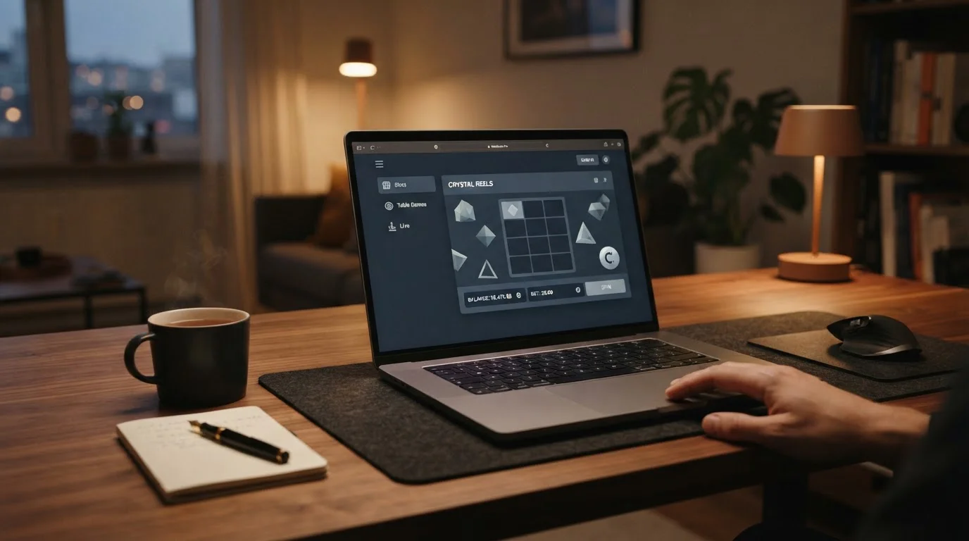 Notebook se symbolem koruny představující české licencované kasino