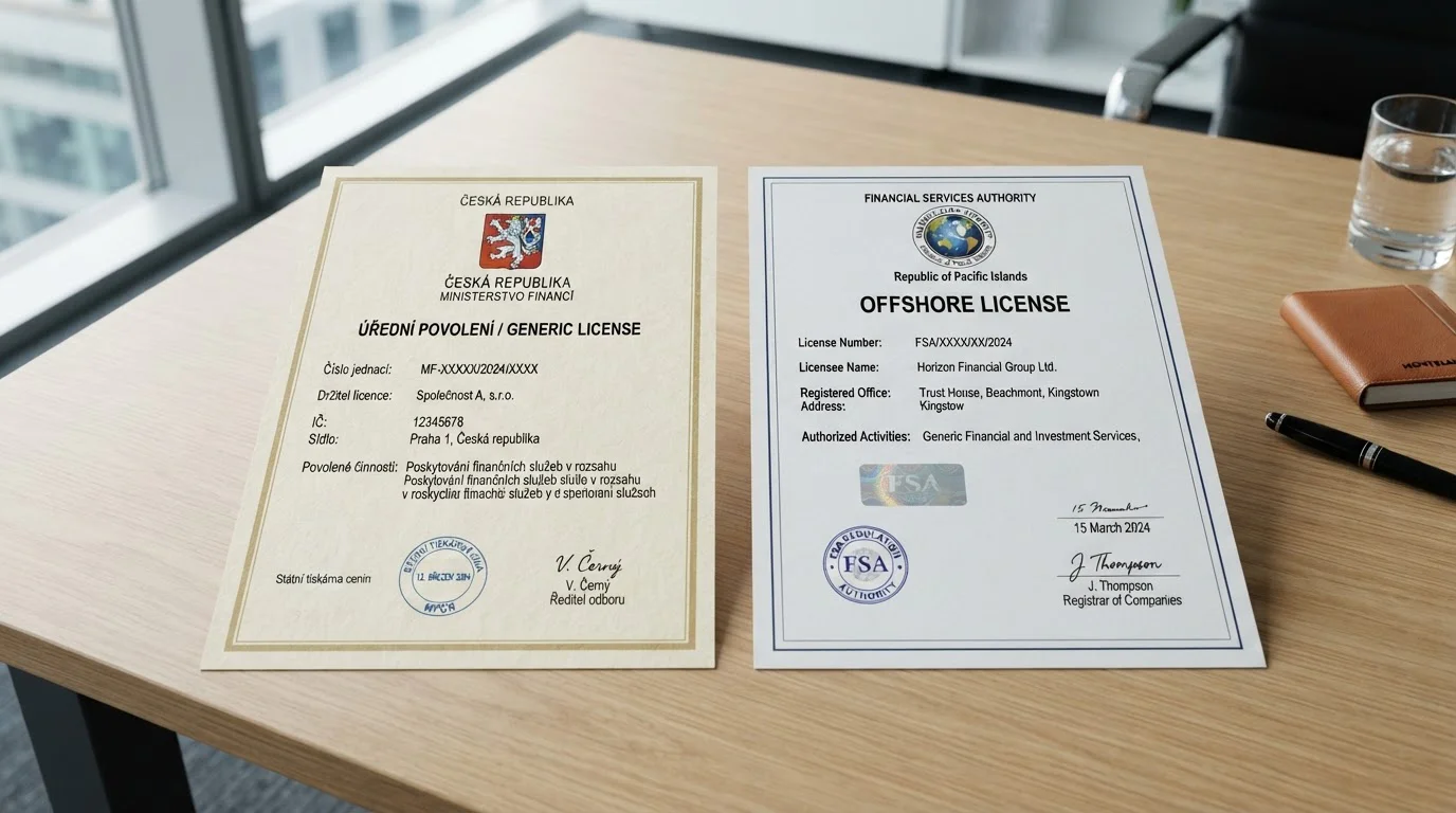 Oficiální licenční dokument MFČR a zahraniční licence