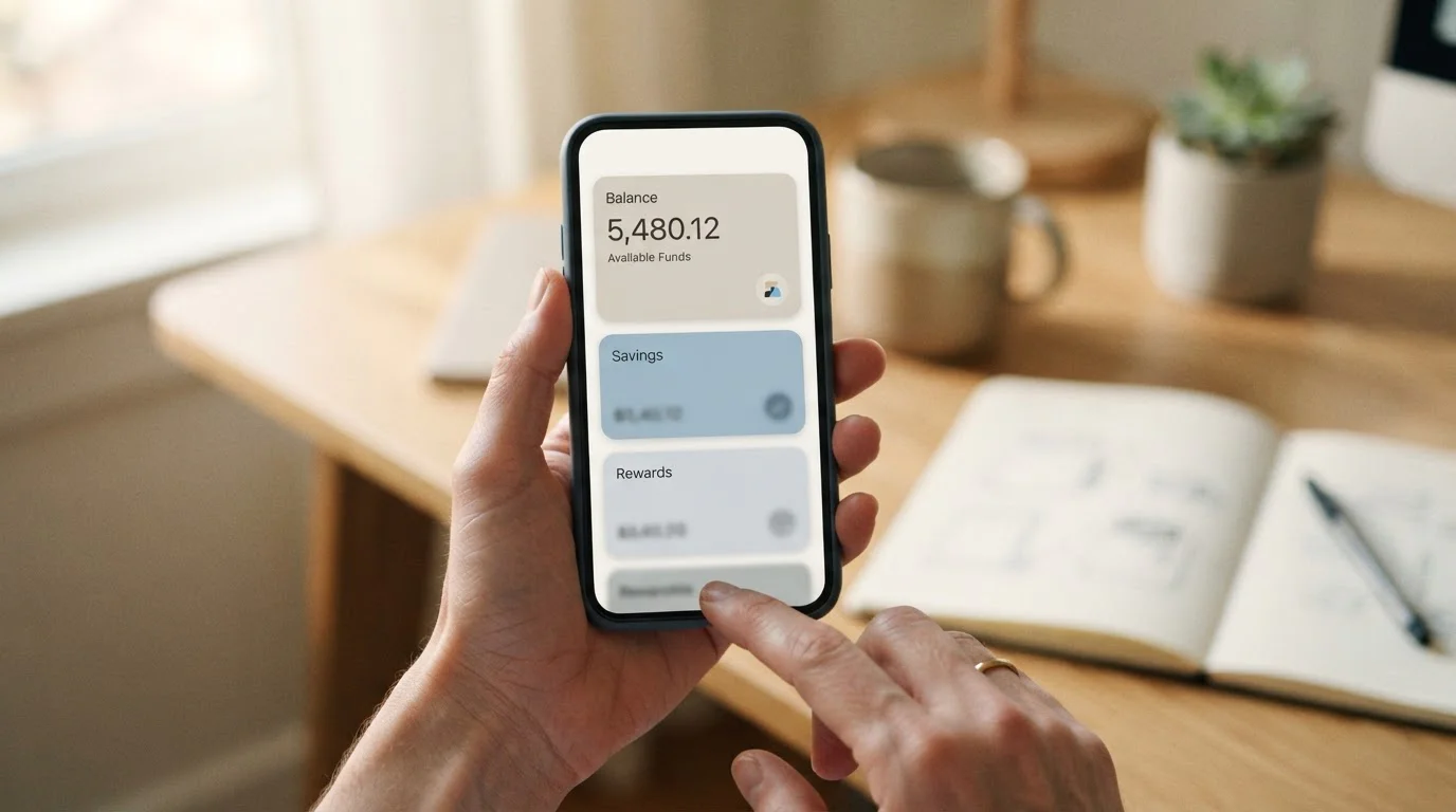 Elektronická peněženka otevřená v mobilní aplikaci na telefonu
