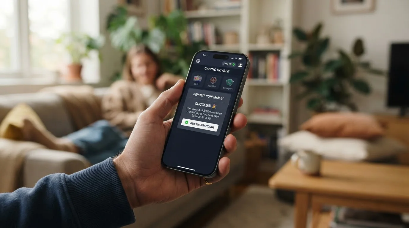 Smartphone s mobilní aplikací kasina a notifikací o vkladu