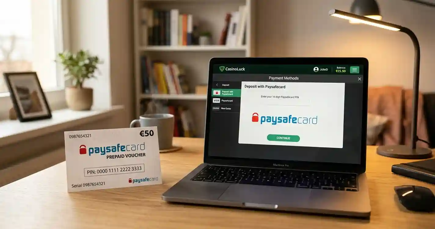 Paysafecard poukaz s PIN kódem připravený k použití v online kasinu