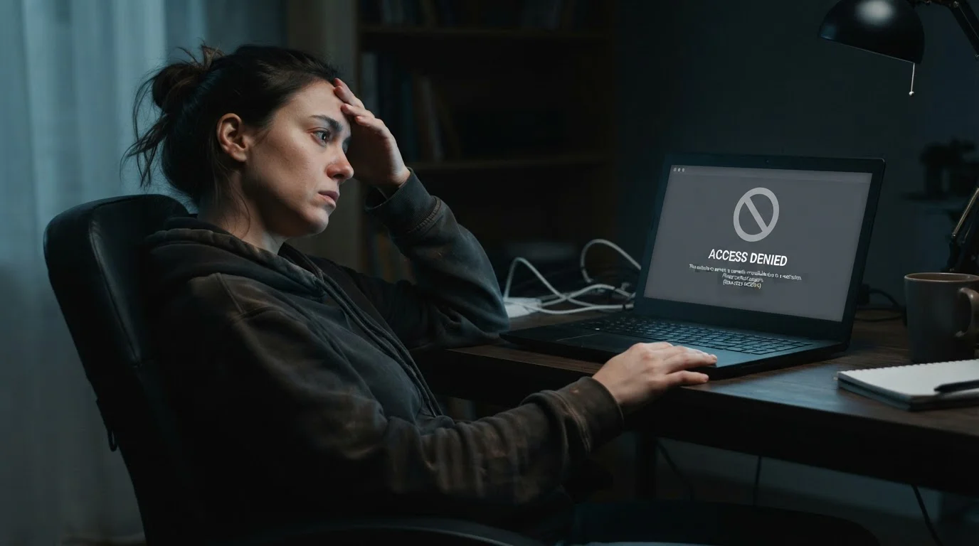 Varovná obrazovka blokovaného nelicencovaného webu s hazardní hrou