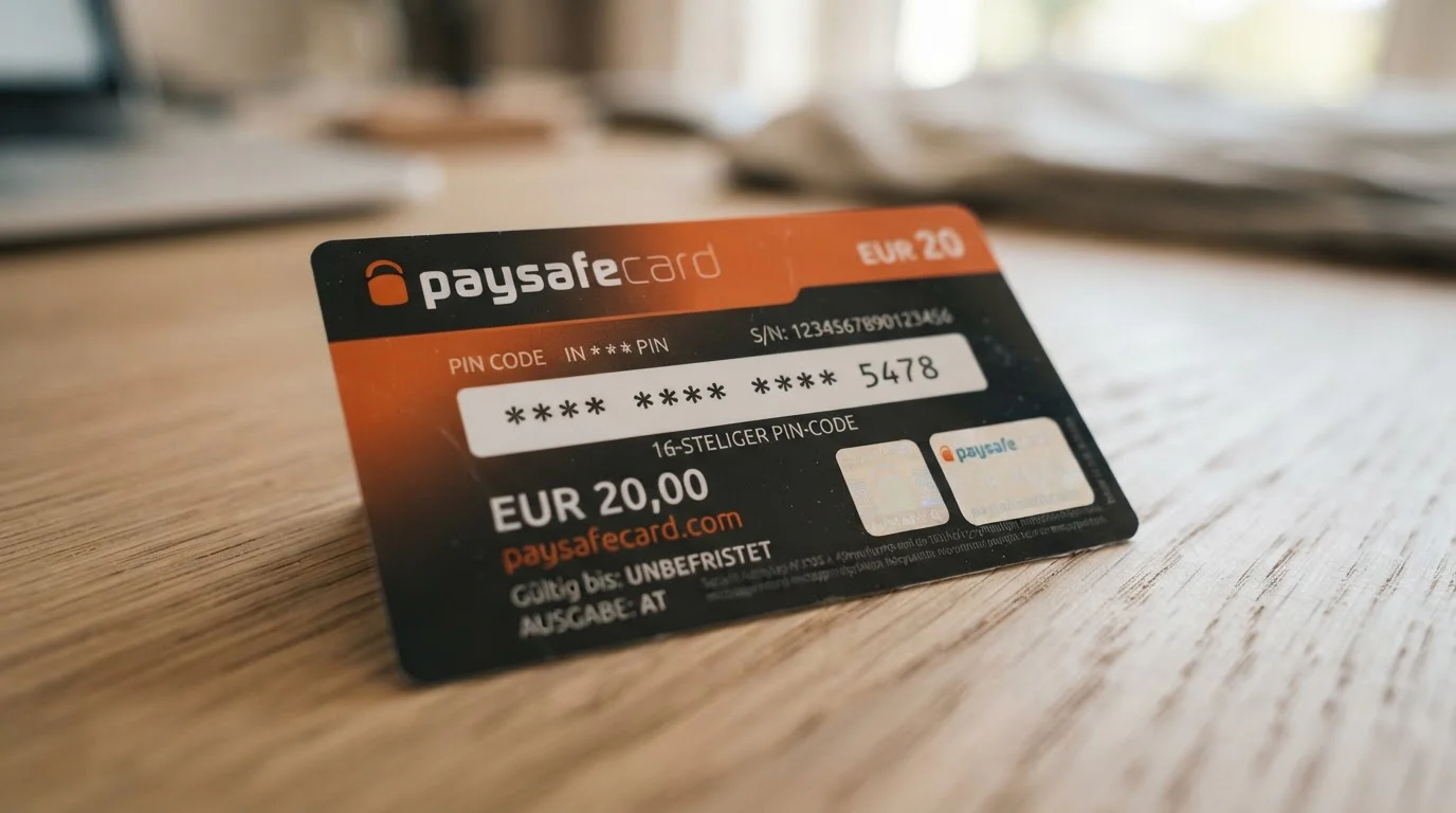 Paysafecard poukaz s 16místným PIN kódem a nominální hodnotou
