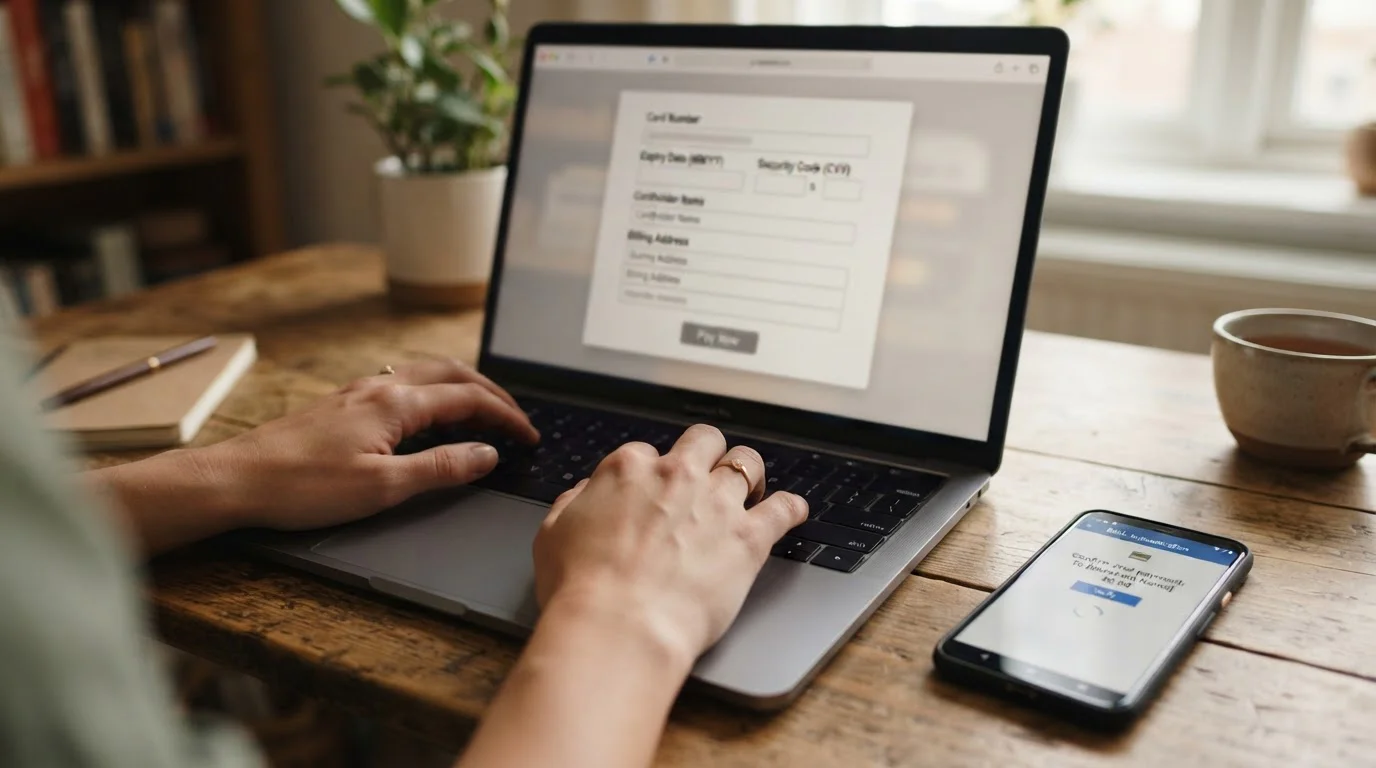 Osoba zadávající údaje platební karty do online kasina na notebooku