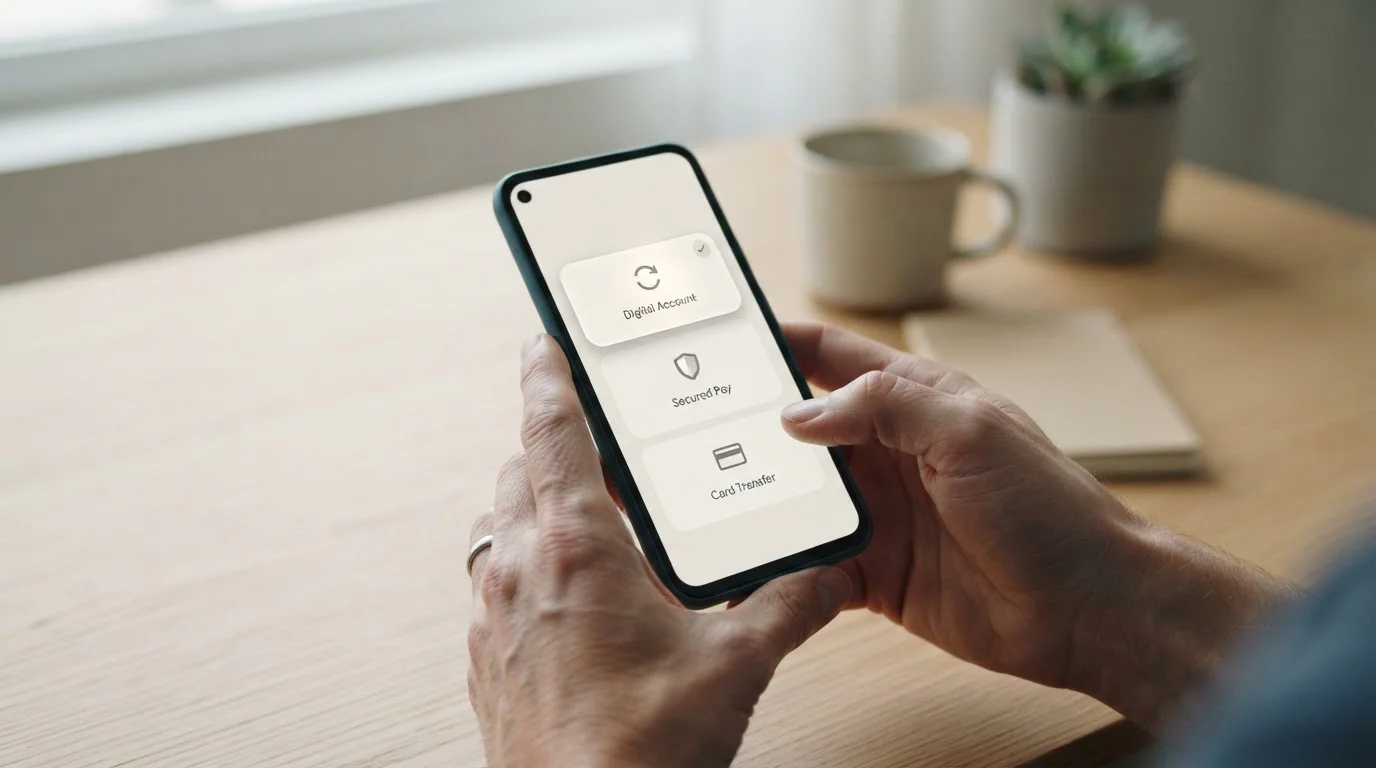 Tři způsoby platby mobilem v kasinu zobrazené na displeji telefonu