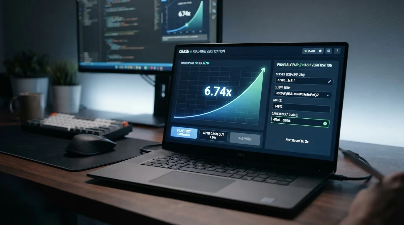 Crash hra s rostoucím násobitelem a ověření kontrolního otisku rozhraním